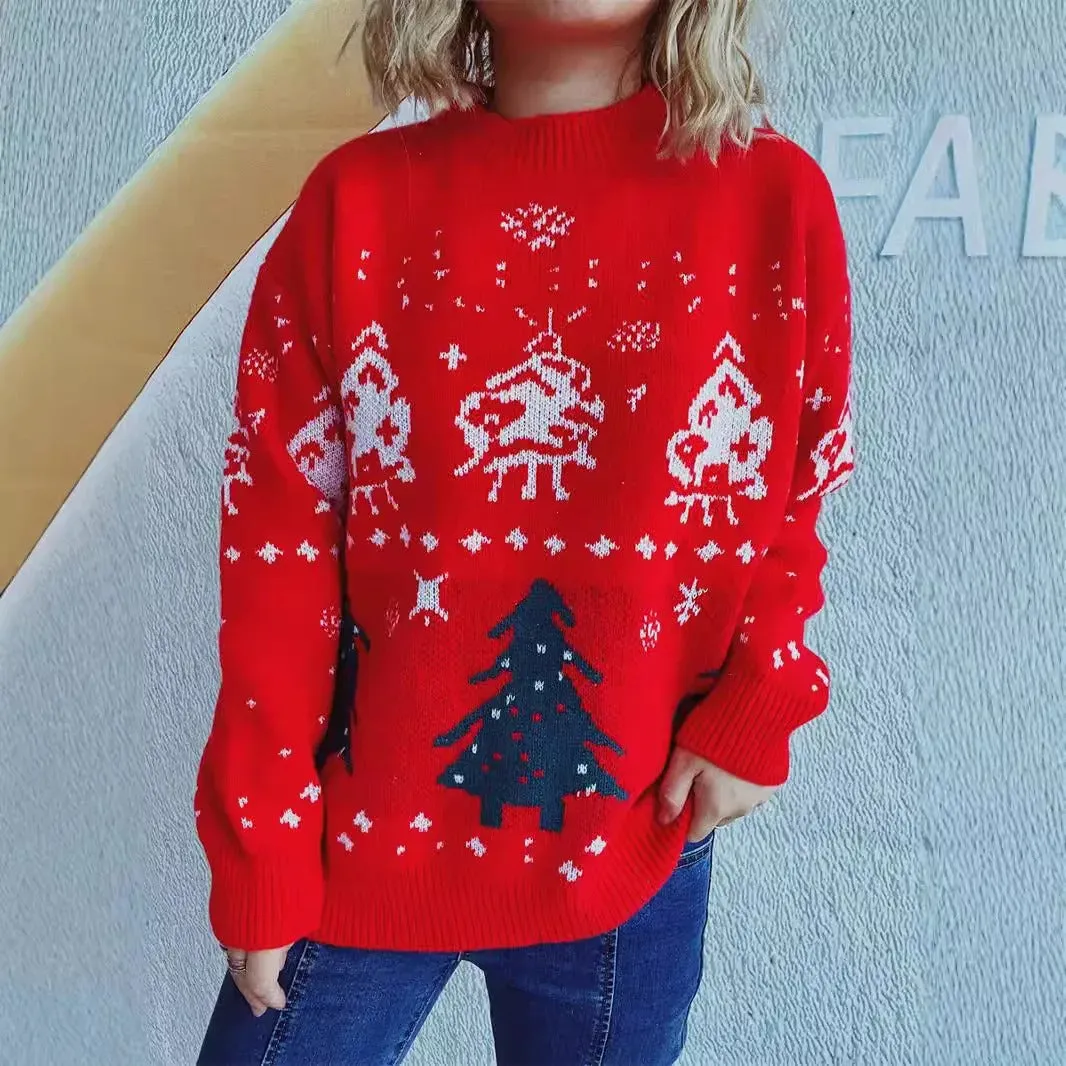 Anika - Women's Christmas sweater with reindeer and Christmas tree pattern