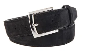 Black Suede Belt, Signature Buckle (Shiny Silver)