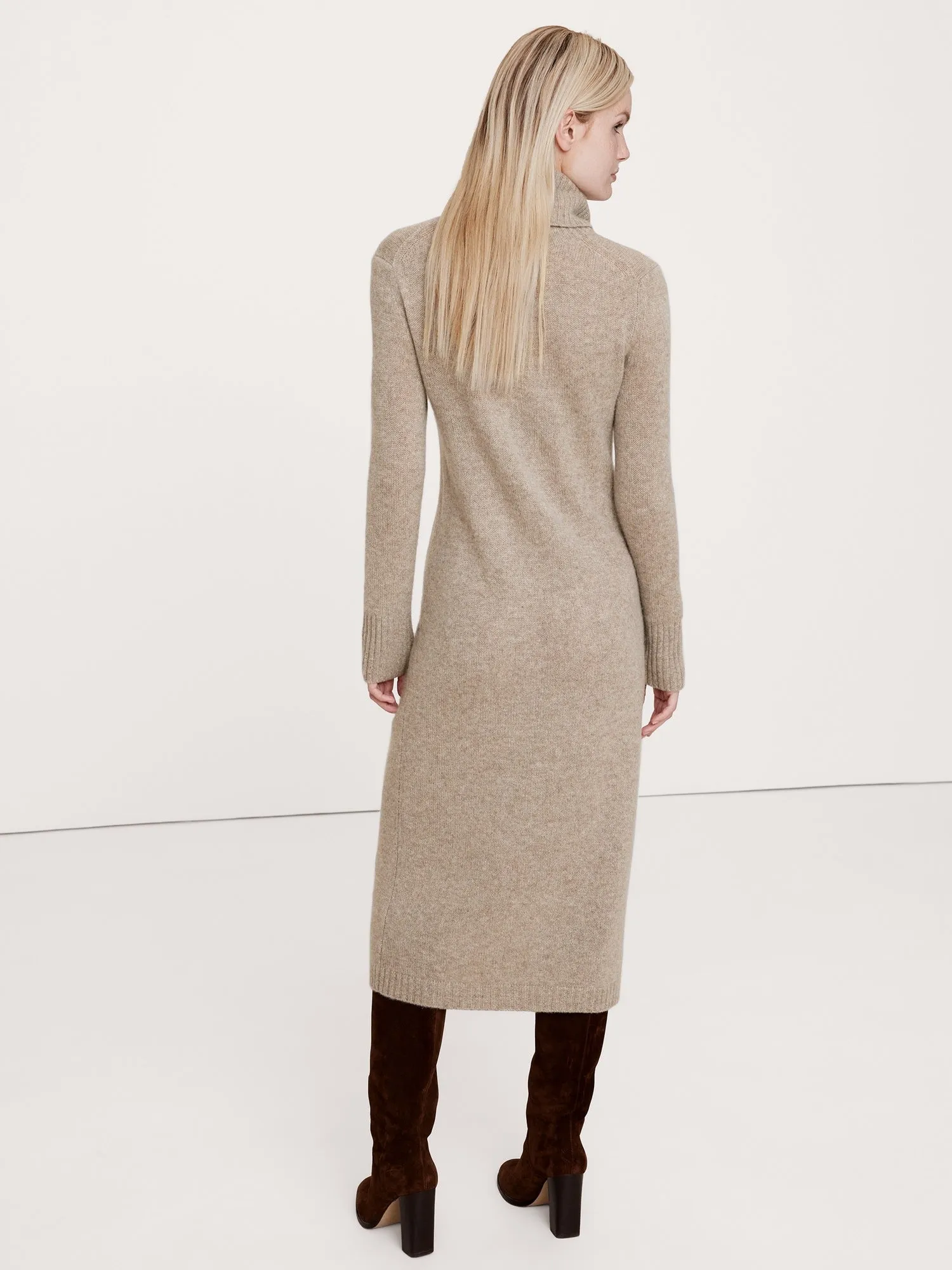 Cashmere Turtleneck Midi Sweater Dress