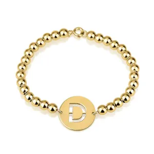 Cut Out Initial Bead Bracelet 24k Gold Plated