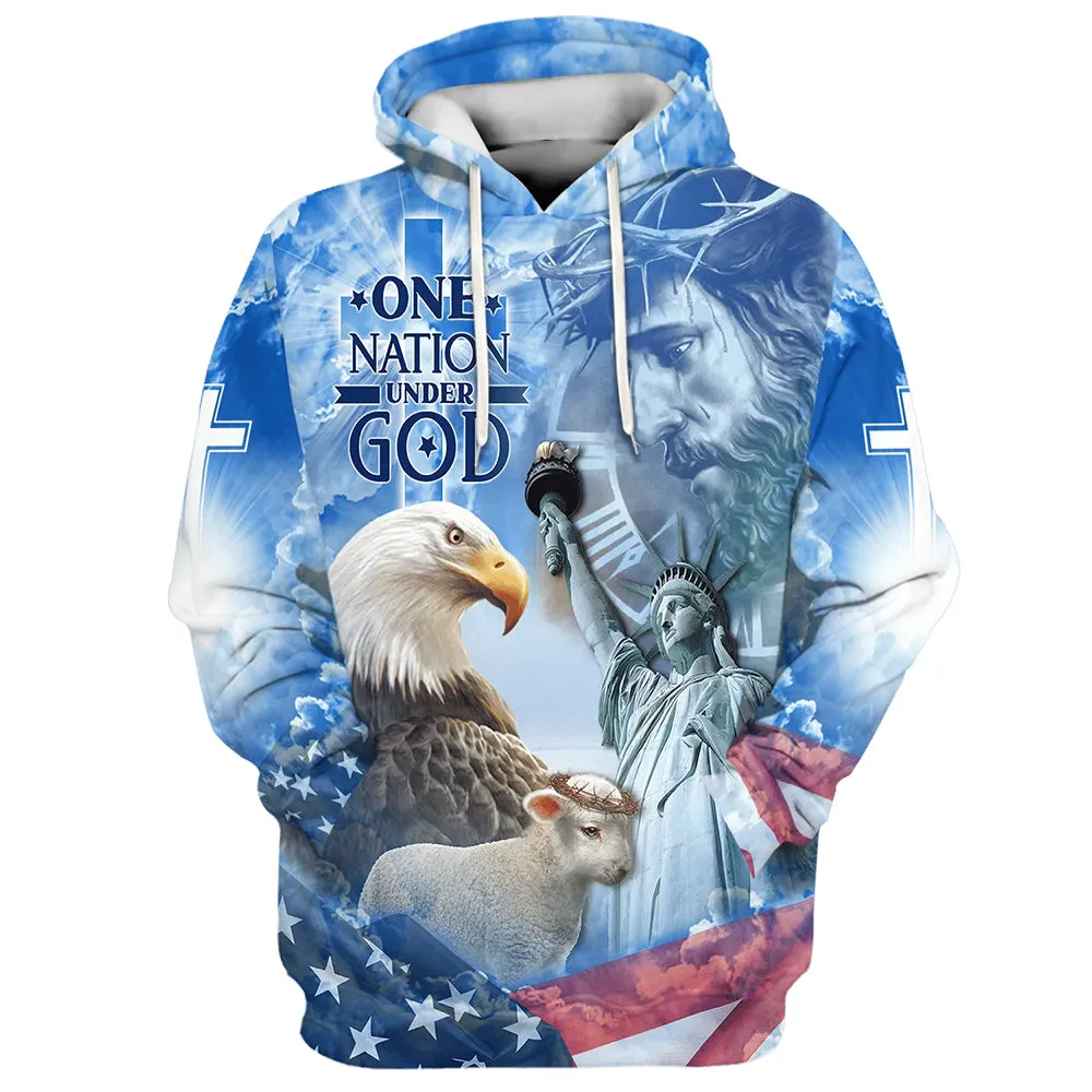 Eagle Jesus America And Lamb One Nation Under God Hoodies Jesus Hoodie Men & Women Christian Hoodie 3D Printed Hoodie