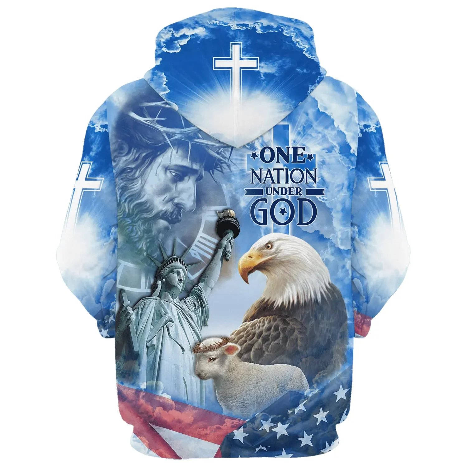 Eagle Jesus America And Lamb One Nation Under God Hoodies Jesus Hoodie Men & Women Christian Hoodie 3D Printed Hoodie