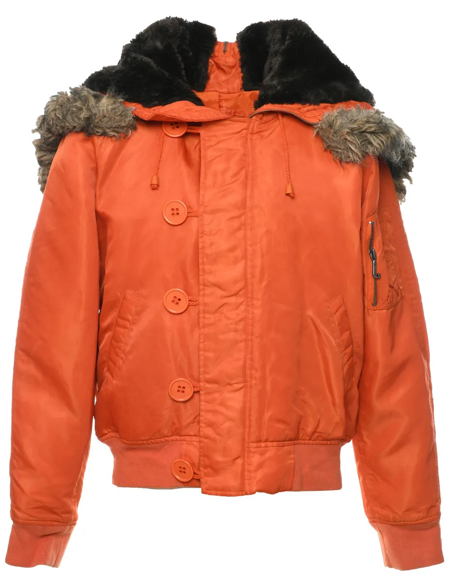 Faux Fur Trim Orange Ski Jacket - M