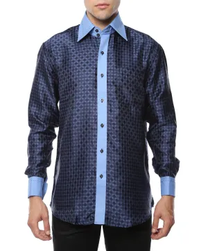 Ferrecci Men's Satine Hi-1011 Blue Repeated Circle Pattern Button Down Dress Shirt