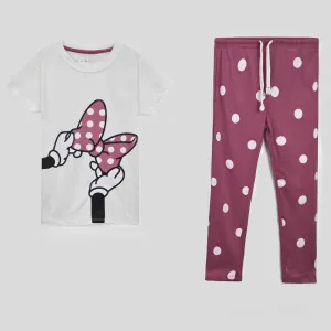 Girls Minnie Mouse Graphic Soft Cotton White Suit