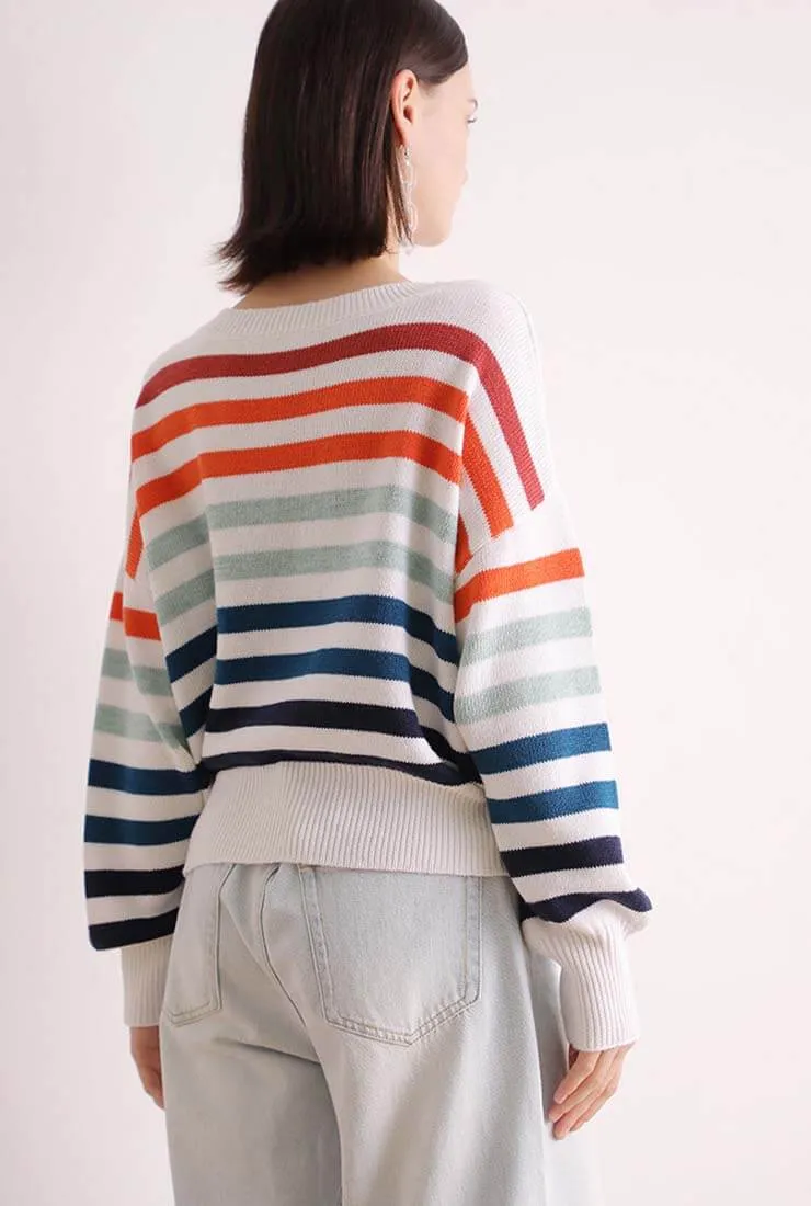 Loose Shaped Wool Blend Stripe Pullover Sweater