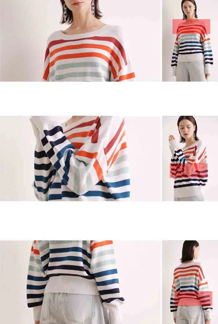 Loose Shaped Wool Blend Stripe Pullover Sweater