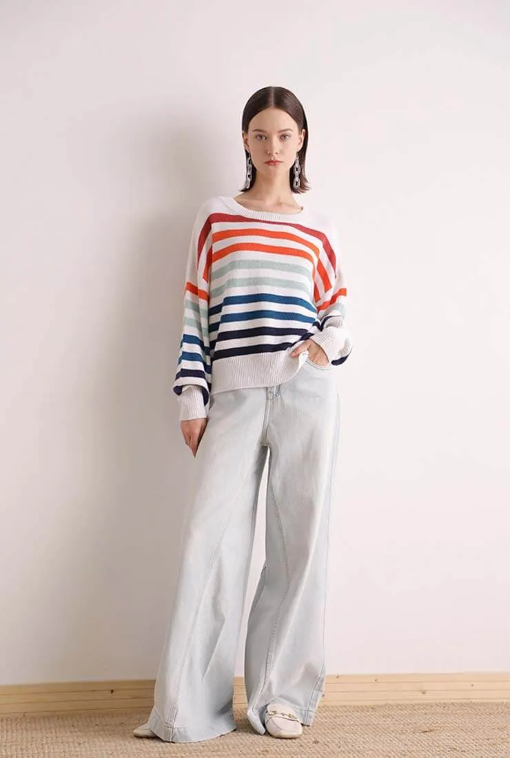 Loose Shaped Wool Blend Stripe Pullover Sweater