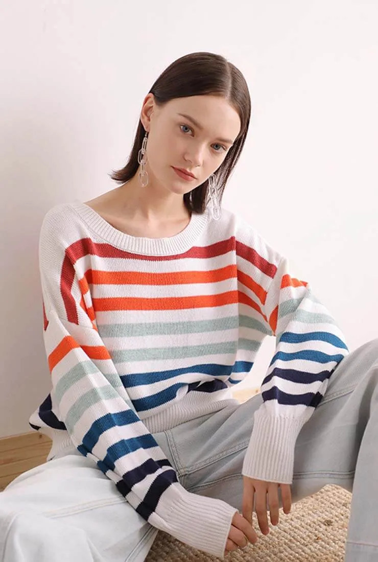 Loose Shaped Wool Blend Stripe Pullover Sweater