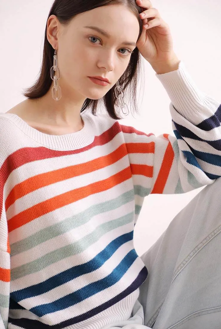 Loose Shaped Wool Blend Stripe Pullover Sweater