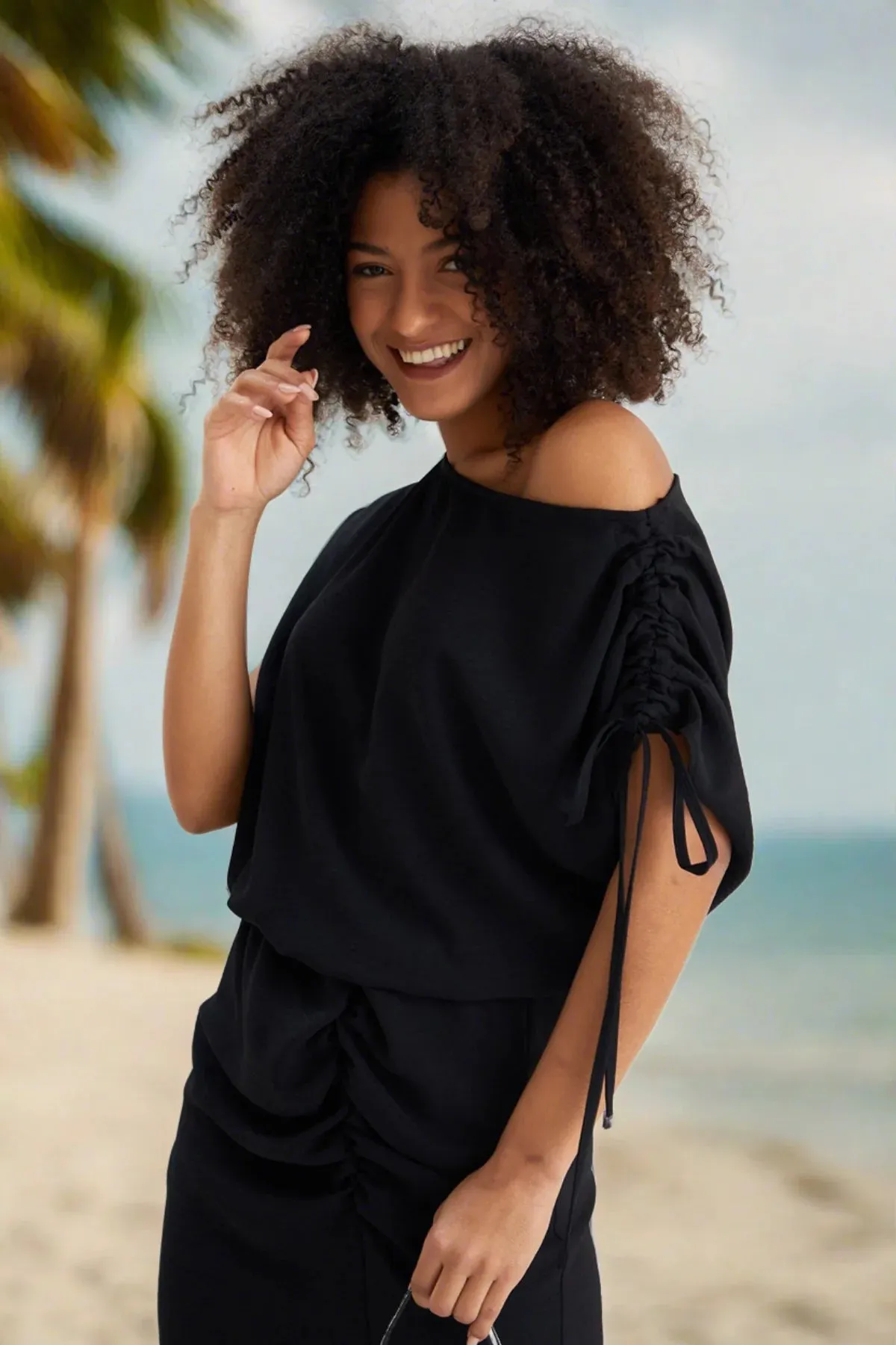 Megan Off The Shoulder Midi Dress Black