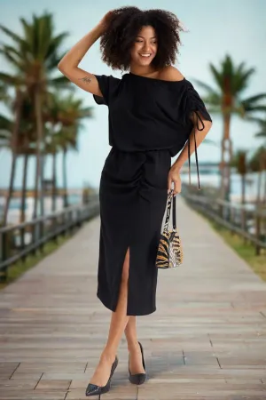 Megan Off The Shoulder Midi Dress Black