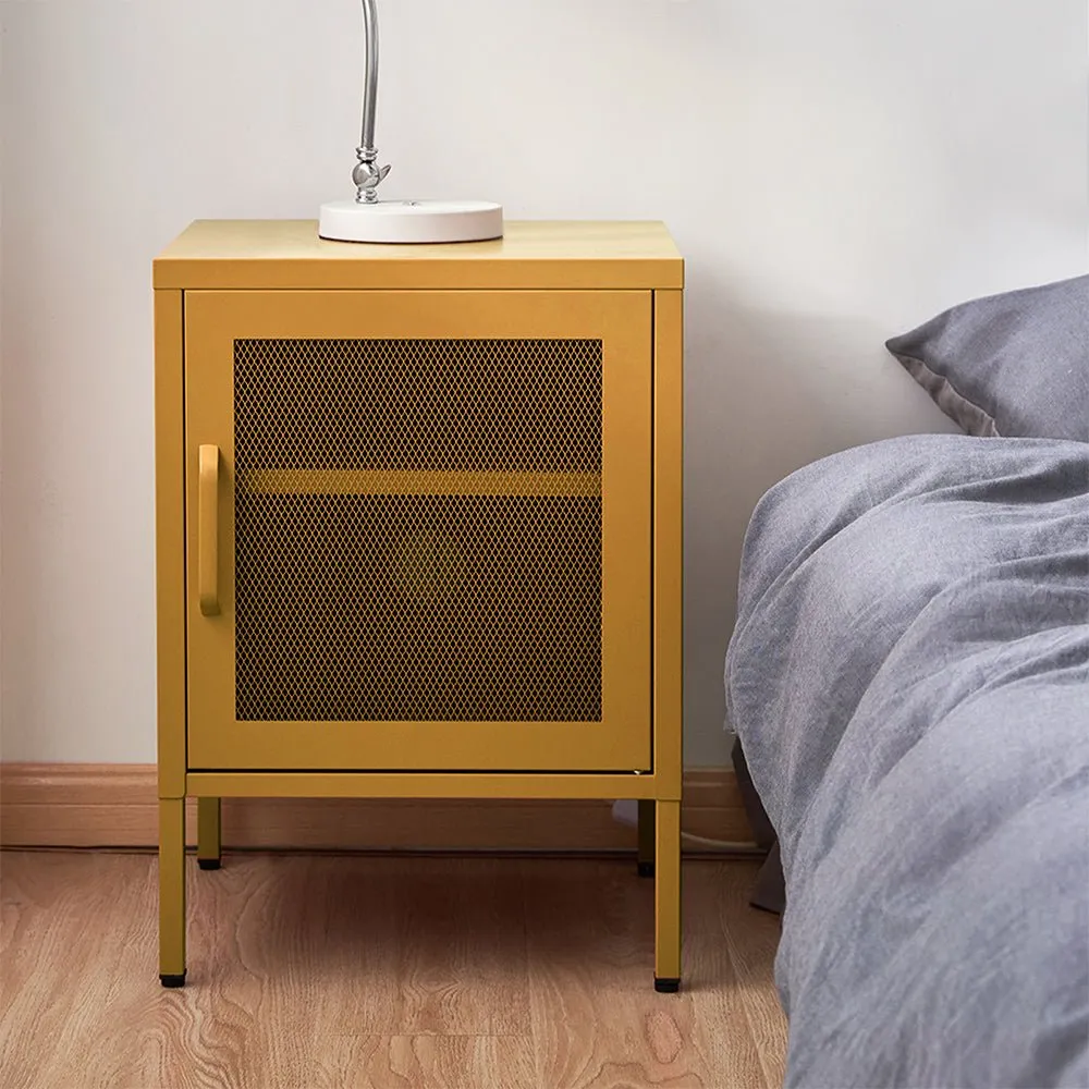 Mini Mesh Storage Cabinet Organizer Bedside Table Yellow