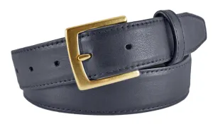 Navy Smooth Leather Belt, Signature Buckle (Gold)