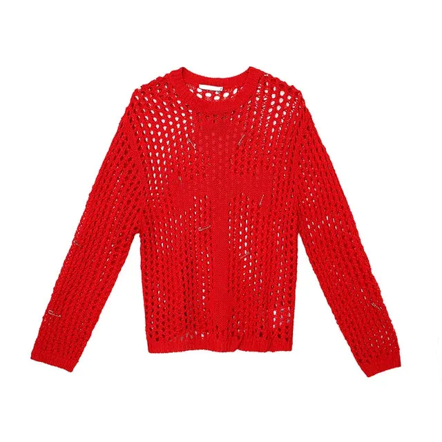 O-Neck Hollow Out Knitted Sweater