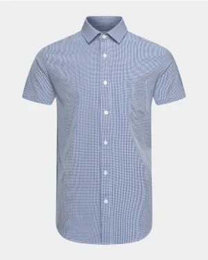 Phenom Classic Navy Plaid Short Sleeve Dress Shirt