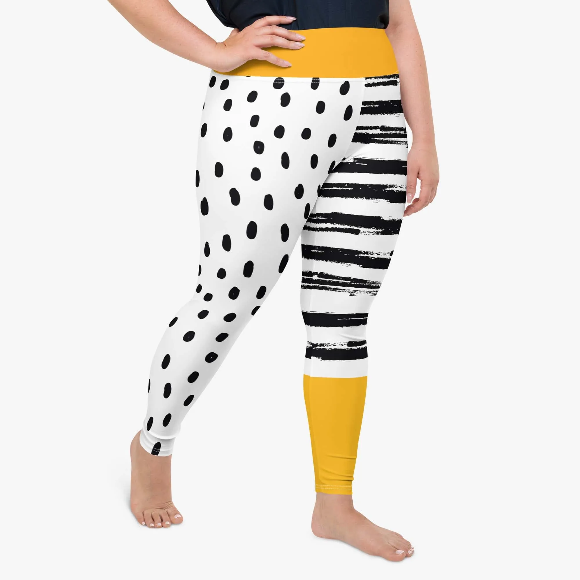 Plus Size Printed Leggings "Dots&Stripes" Yellow