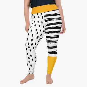 Plus Size Printed Leggings "Dots&Stripes" Yellow