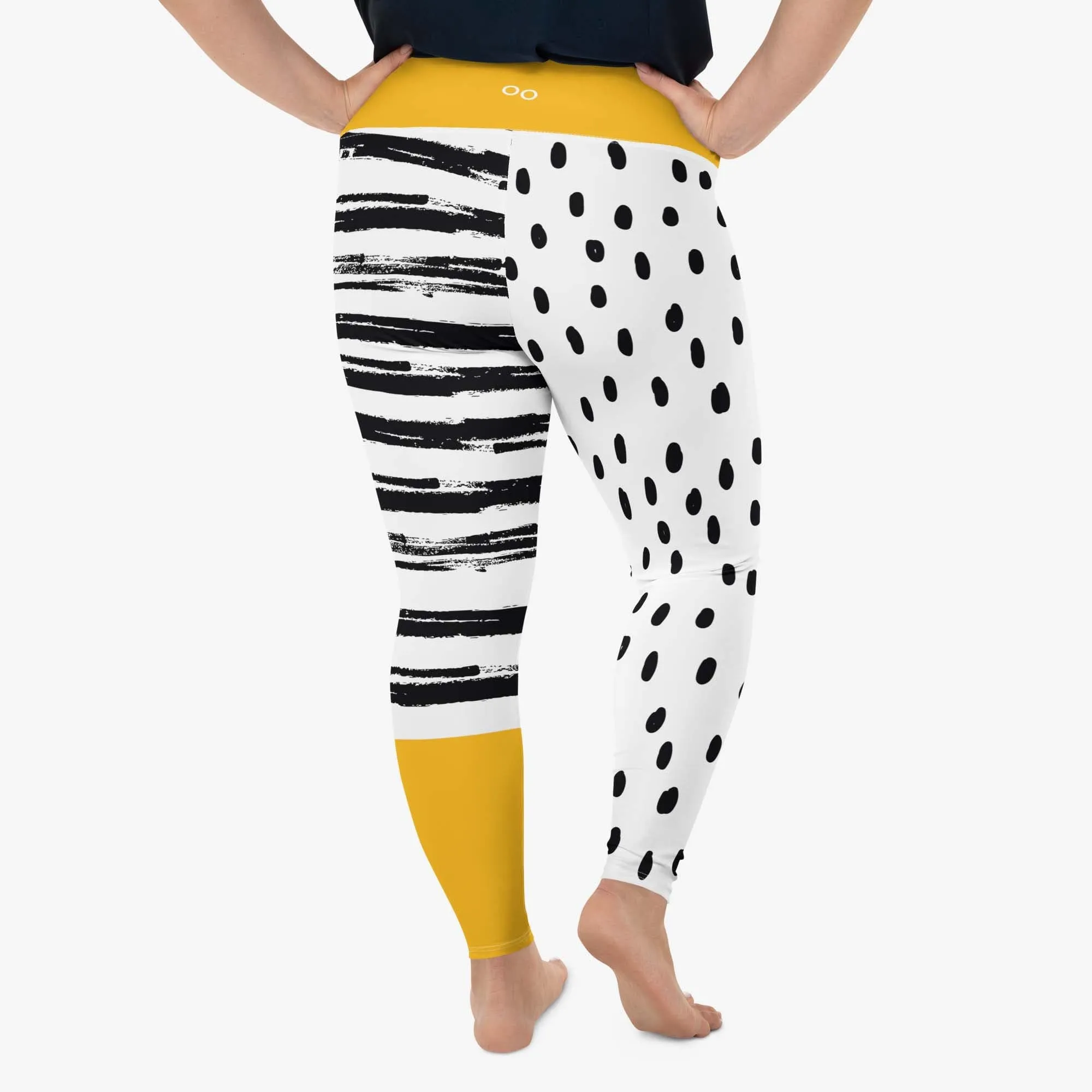 Plus Size Printed Leggings "Dots&Stripes" Yellow