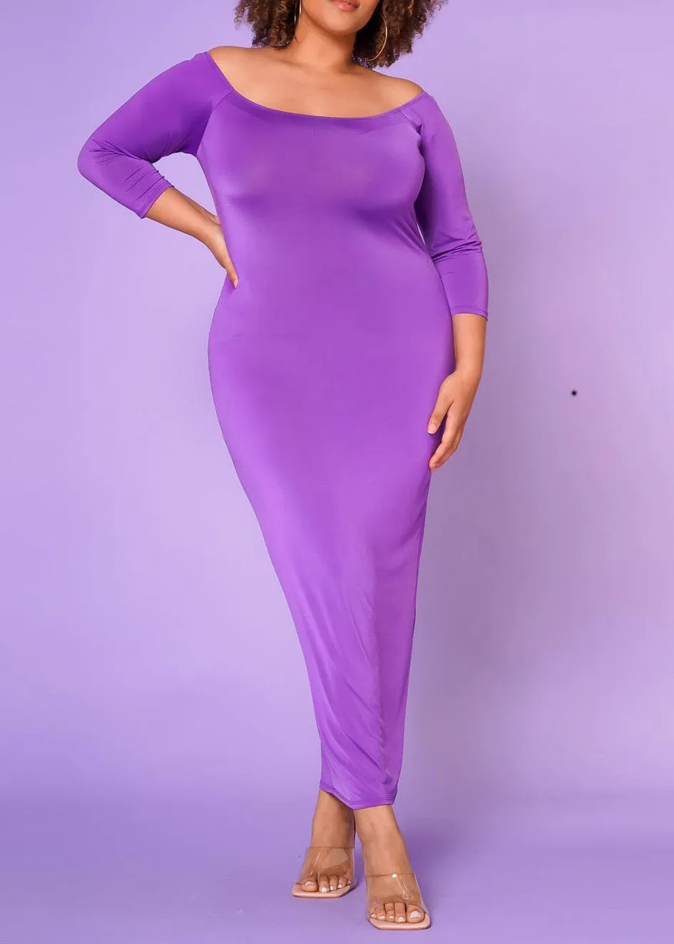 Plus Size Women Sincere Off Shoulder Bodycon Maxi Dress