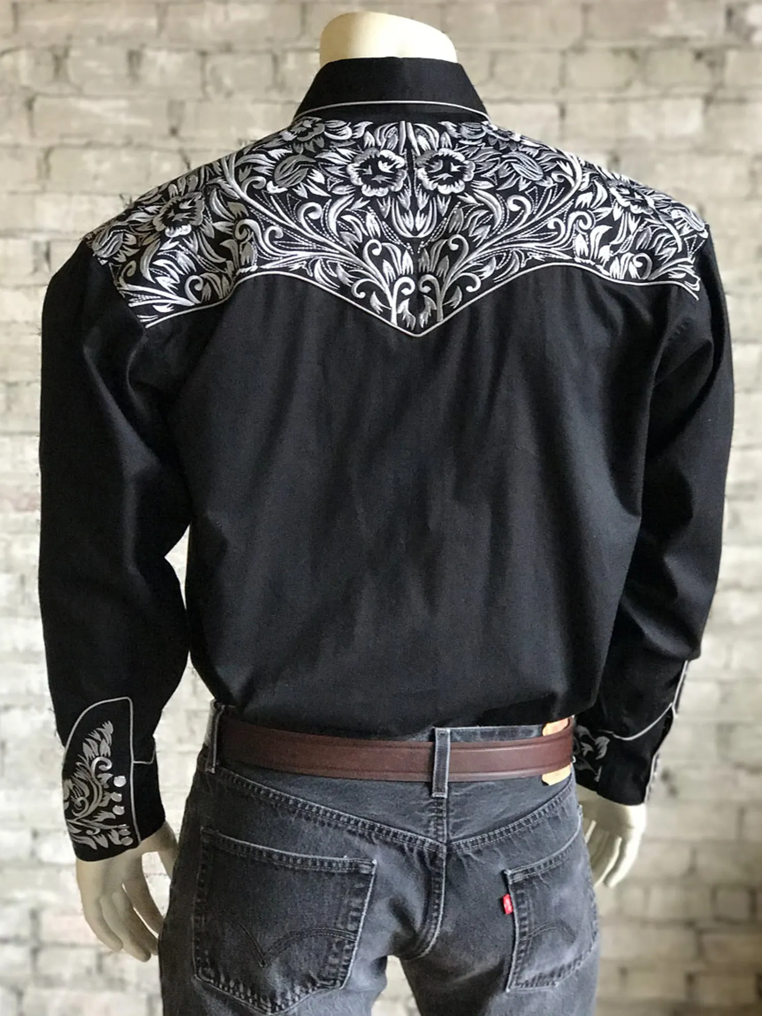 Rockmount Mens Black/Silver 100% Cotton Vintage Tooling Western L/S Shirt