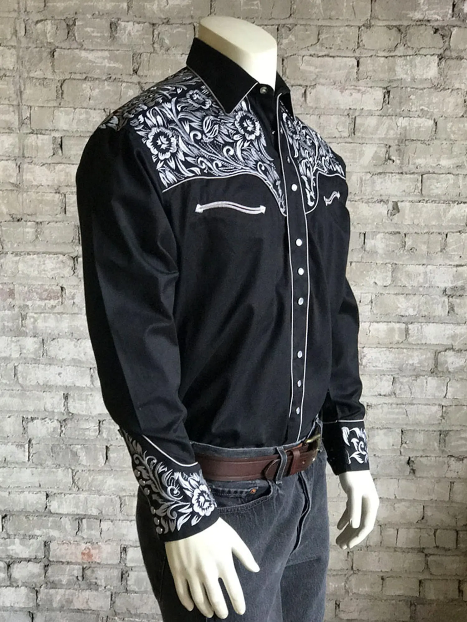 Rockmount Mens Black/Silver 100% Cotton Vintage Tooling Western L/S Shirt