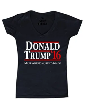 Shop4Ever® Donald Trump 2016 Women's V-Neck T-shirt Political Shirts SLIM FIT