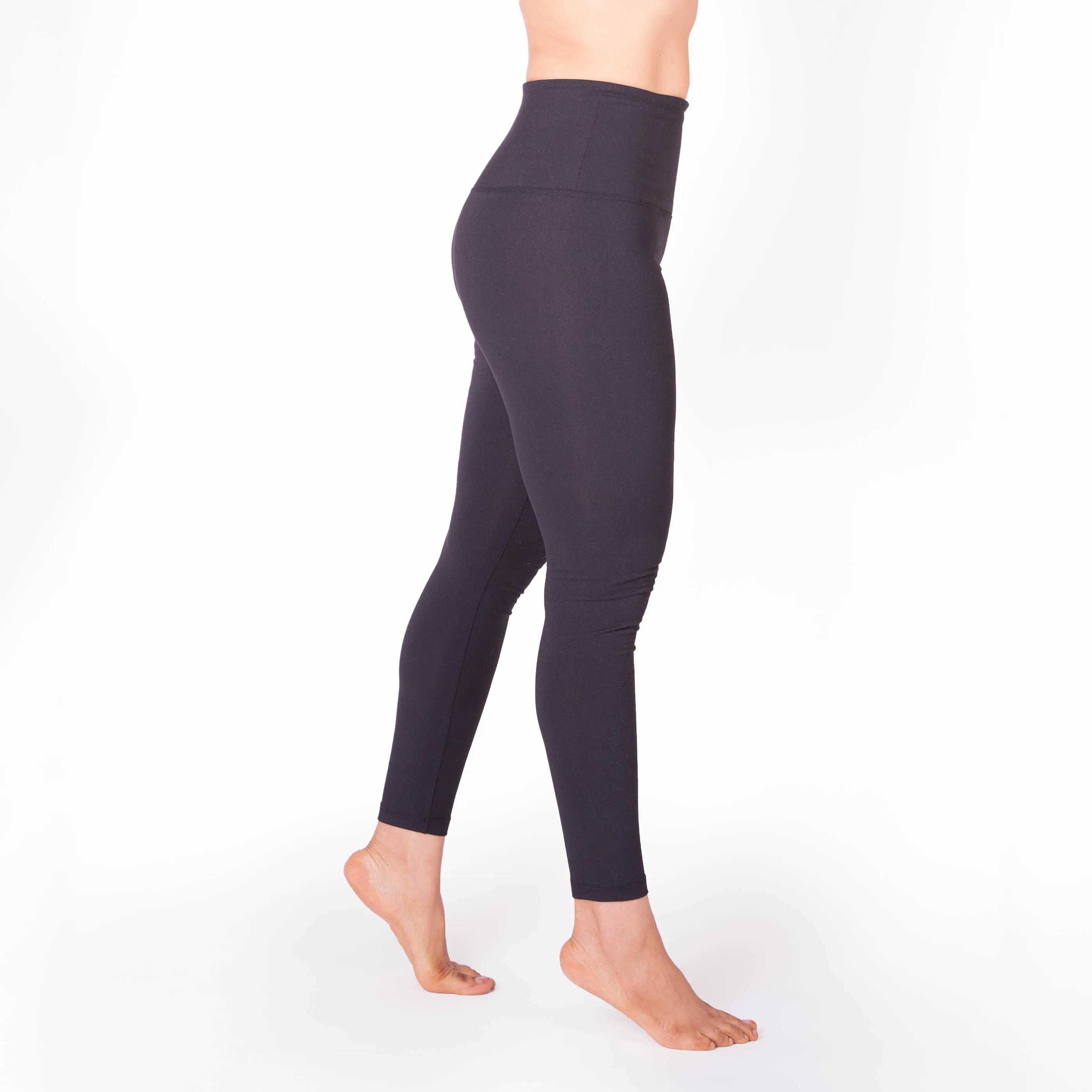 Solid Black High Waist Full Length Compression Leggings