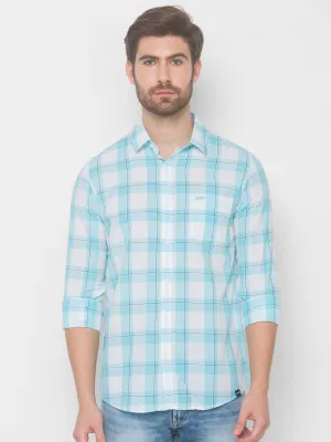 Spykar Men Aqua Blue Cotton Shirts (Slim)