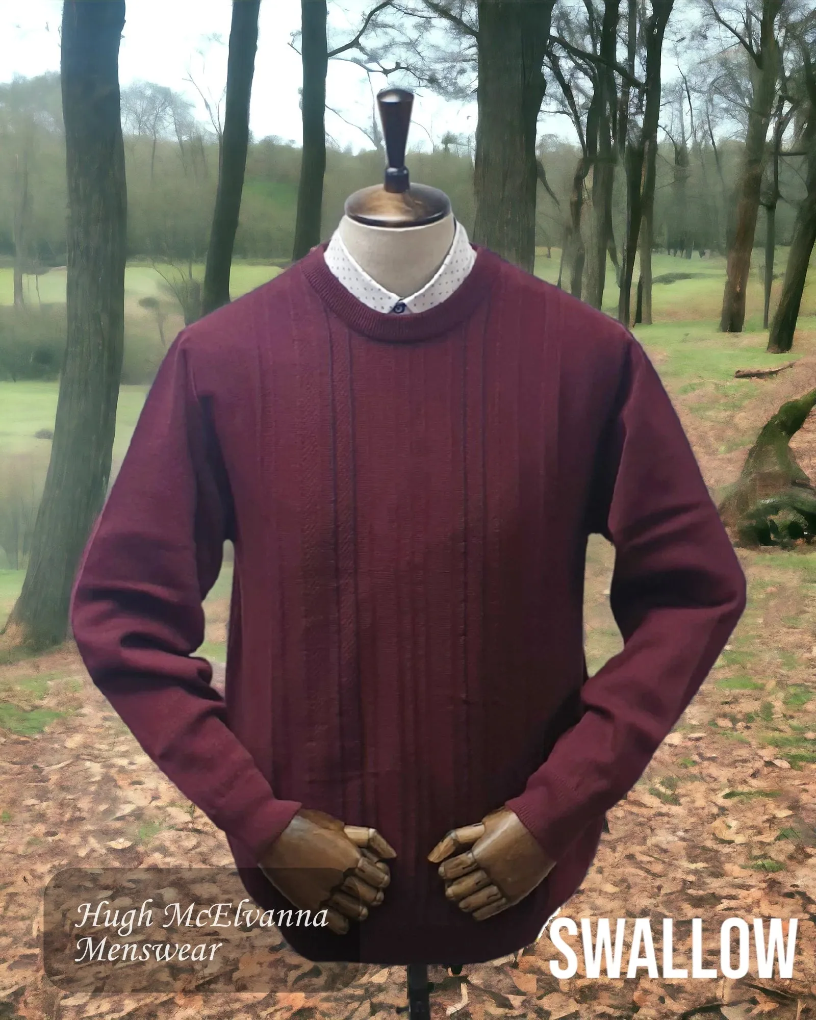 Swallow Dark Red Crew Neck Sweater