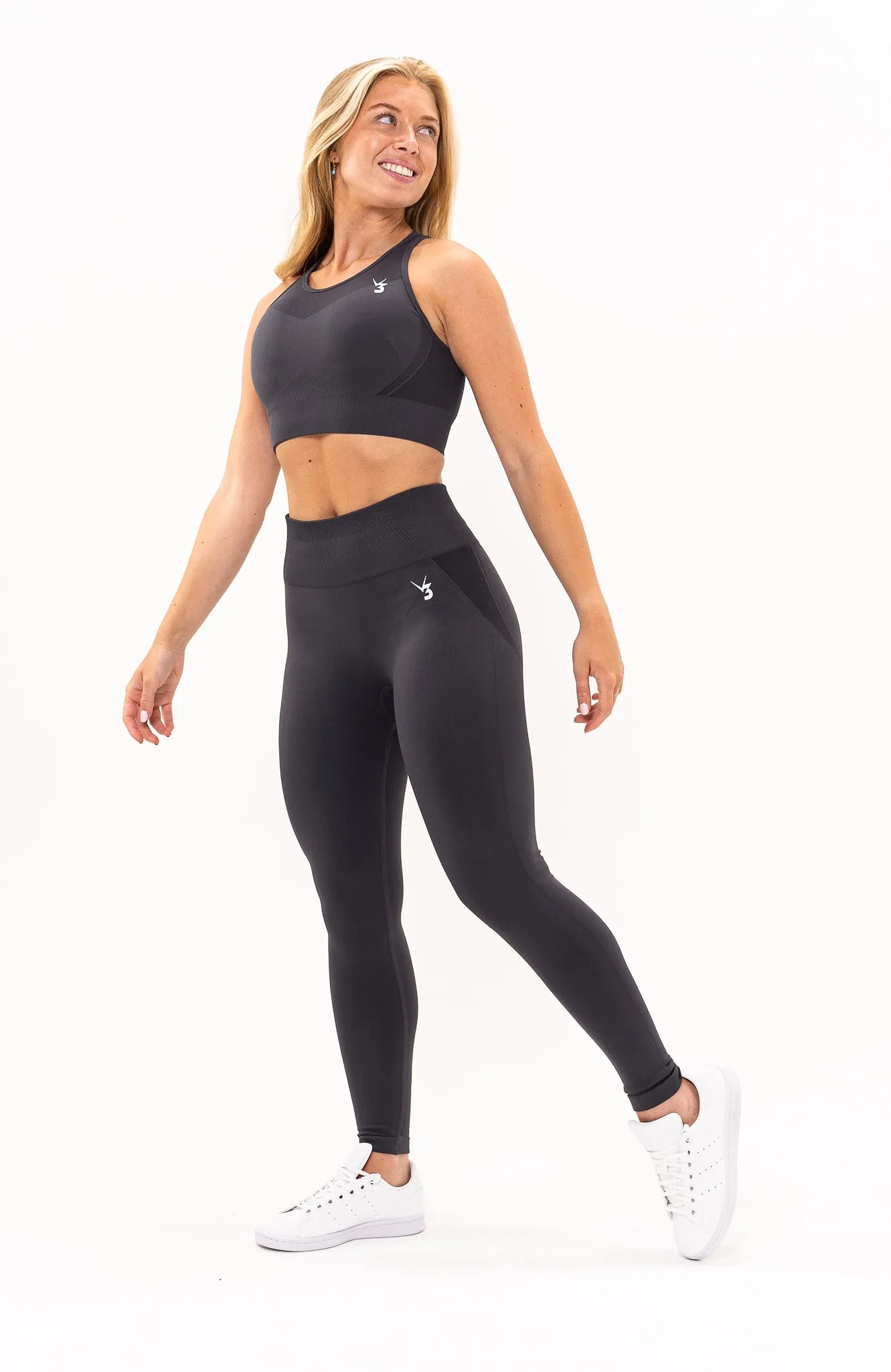 Tempo Seamless Scrunch Leggings & Sports Bra Set - Grey