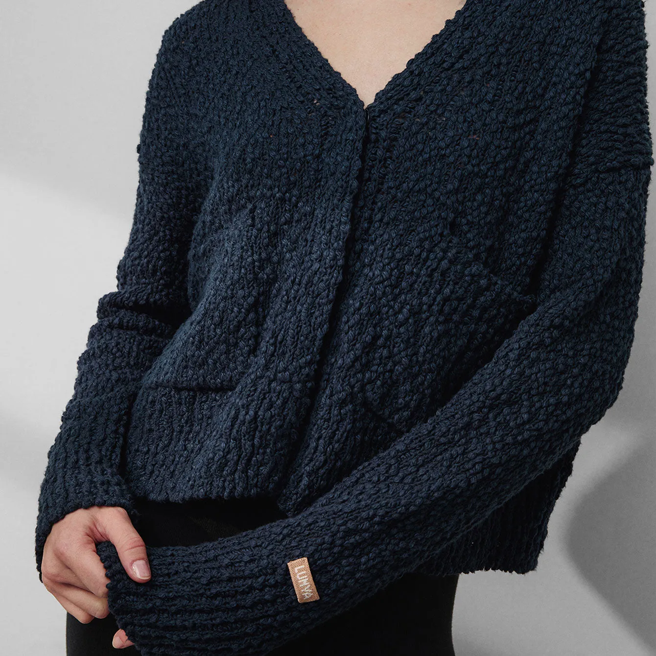 Textured Cotton Snap Front Cardigan