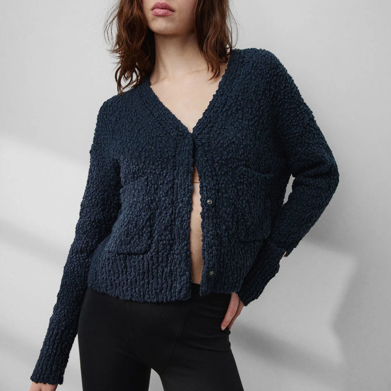 Textured Cotton Snap Front Cardigan