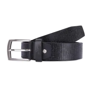 THE CLOWNFISH Men's Genuine Leather Belt with Textured Design- Black (Size-32 inches)