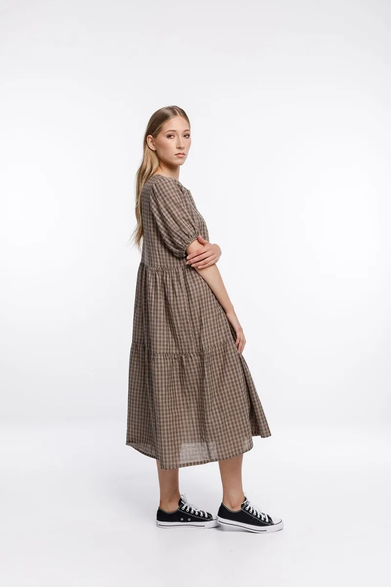 Thing Thing - Leah Dress - Taupe Check