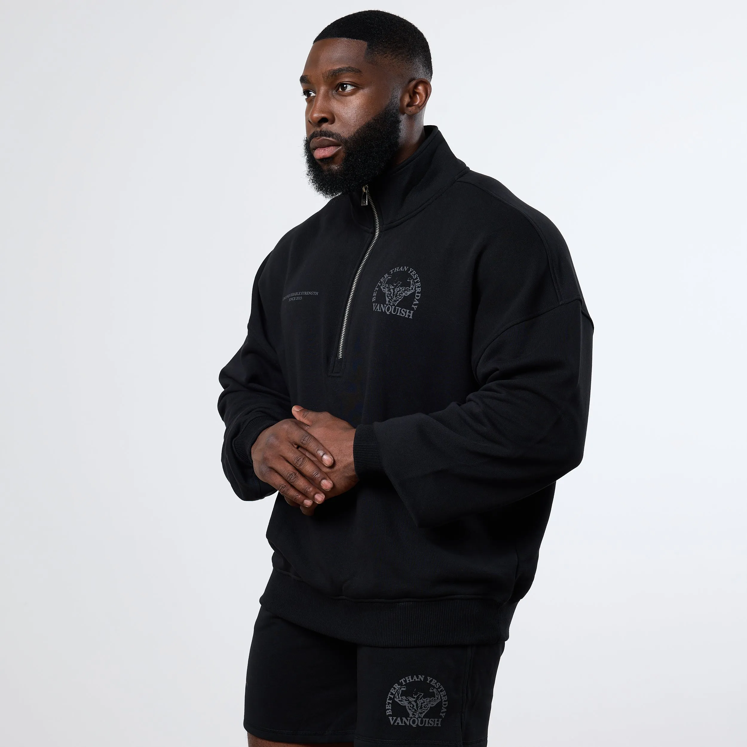 Vanquish Black Unconquerable Strength Quarter Zip Sweater