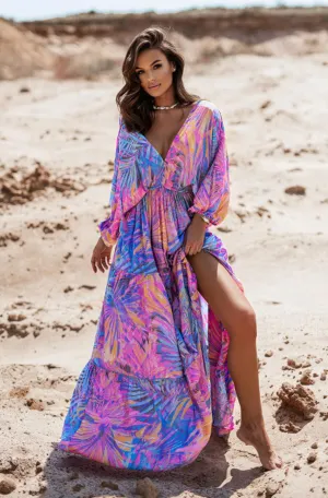 Zendaya Patterned Batwing Maxi Dress-Multi